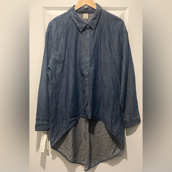 NWT The Fisher Project EILEEN FISHER Chambray Hi/Low Hem Denim Shirt Large $208 - Picture 3 of 13